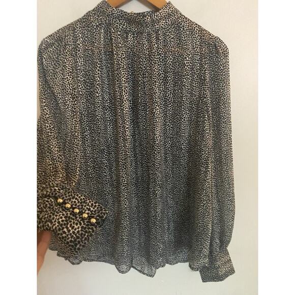 H&M Black and White Sheer Abstract Print Long Sleeve Mock Neck Top Size Large - Picture 1 of 6